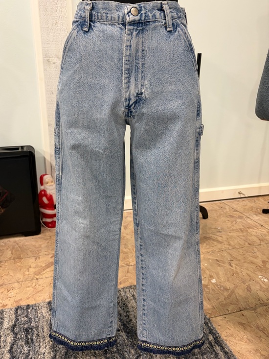 Wrangler Retro Denim - High-Rise Light Blue Cropped Wide-Leg Jeans with custom detail
